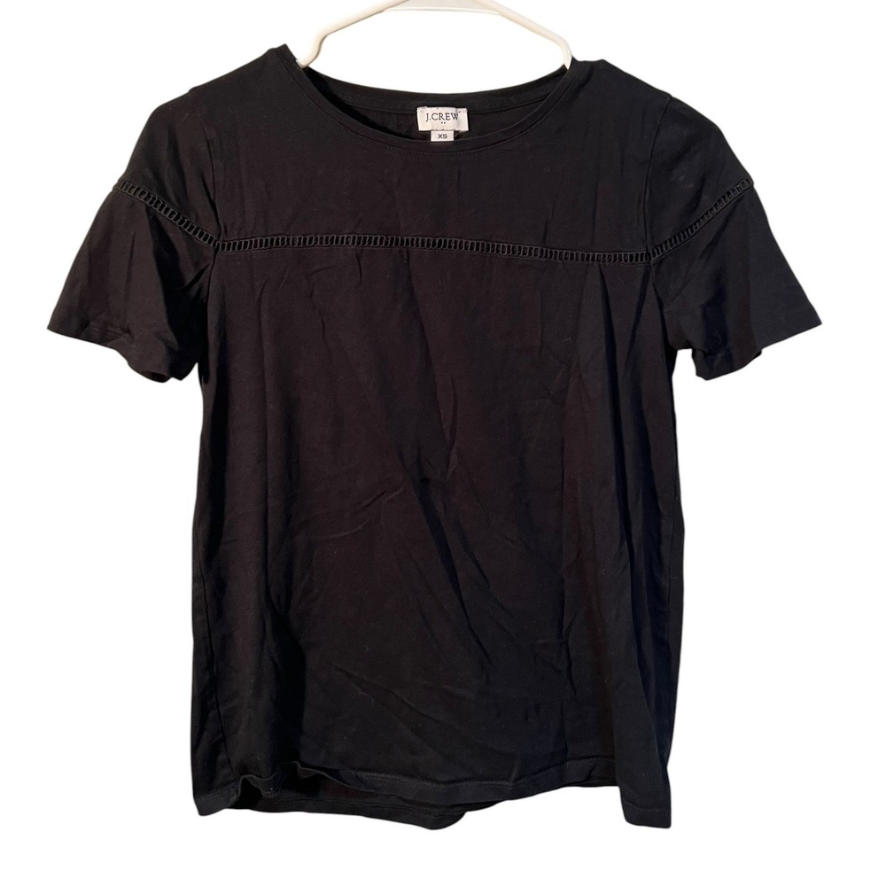 J. Crew Factory Women's Sz XS Short Sleeve T-Shirt Crewneck Black Crochet Stripe